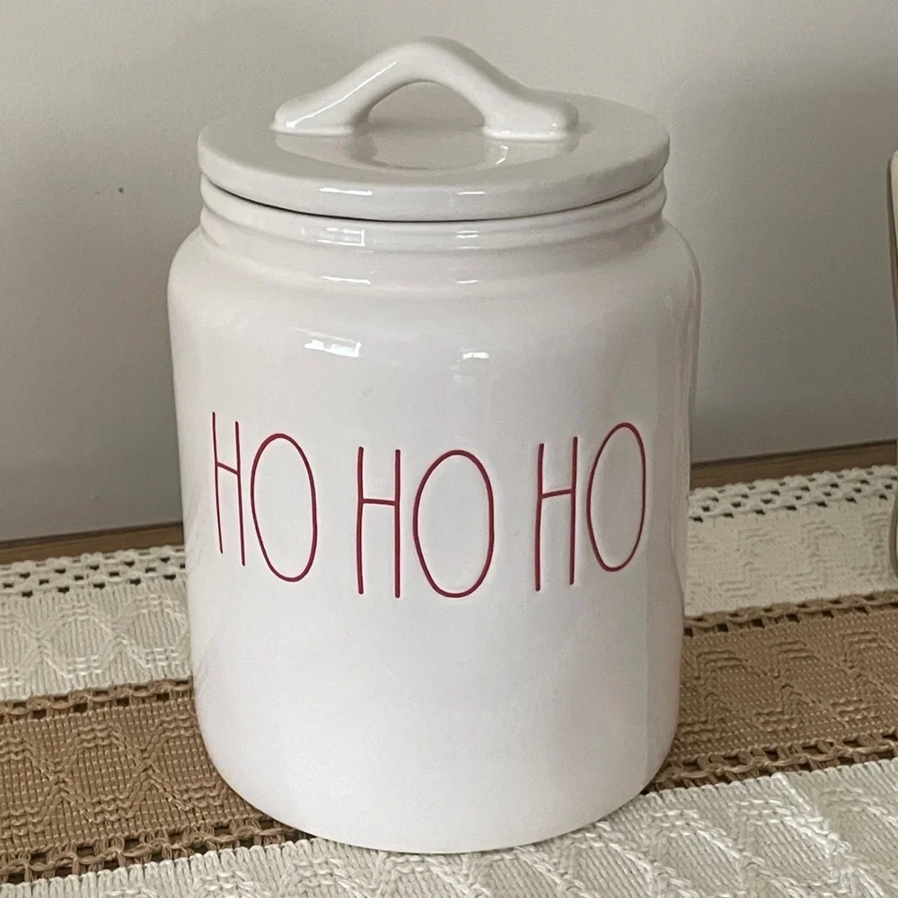 Rae Dunn White and Red Food Storage Canister HO HO HO Holiday